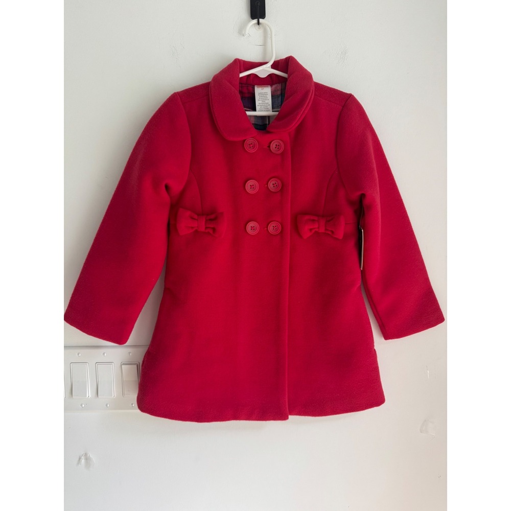 Gymboree Girls Royal Red Bow Pea Coat Plaid Lined Jacket 5T NEW